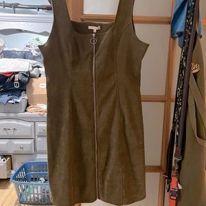 Olive green suede zip dress